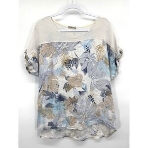 Lungo Larno Womens 1X Linen Top Blouse Floral Italy Cottage Coastal Beach Resort